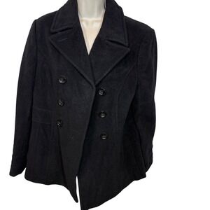 St Johns Bay Womens Black Wool Cashmere Blend Double Breasted Pea Coat Large
